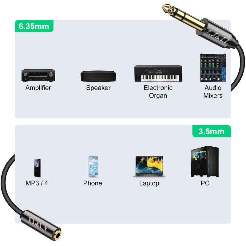 J&D 1/4 inch to 3.5mm Headphone Adapter, Gold Plated 3.5mm 1/8 inch Female TRS to 6.35mm 1/4 inch Male TRS Stereo Audio Cable for Guitar Amp, Amplifiers,Headphones Extension Cable, 6 Feet - Image 4